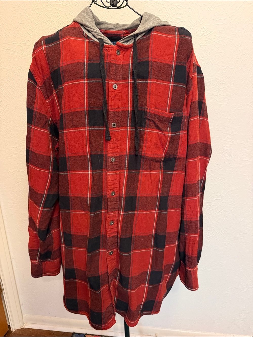 💋💋💋BOGOHO💋💋💋The Foundry Red and Black Plaid Hooded Button-Up Shirt-2XLT